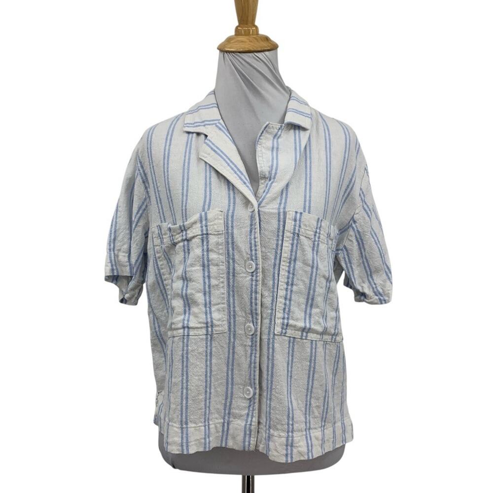 Buffalo David Bitton Shirt Womens S Small Multi Linen Blend Striped Button Up